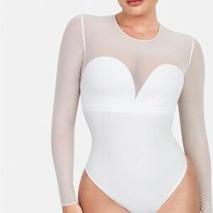 POPILUSH Shapewear Bodysuit Sheer Mesh Long Sleeve Thong